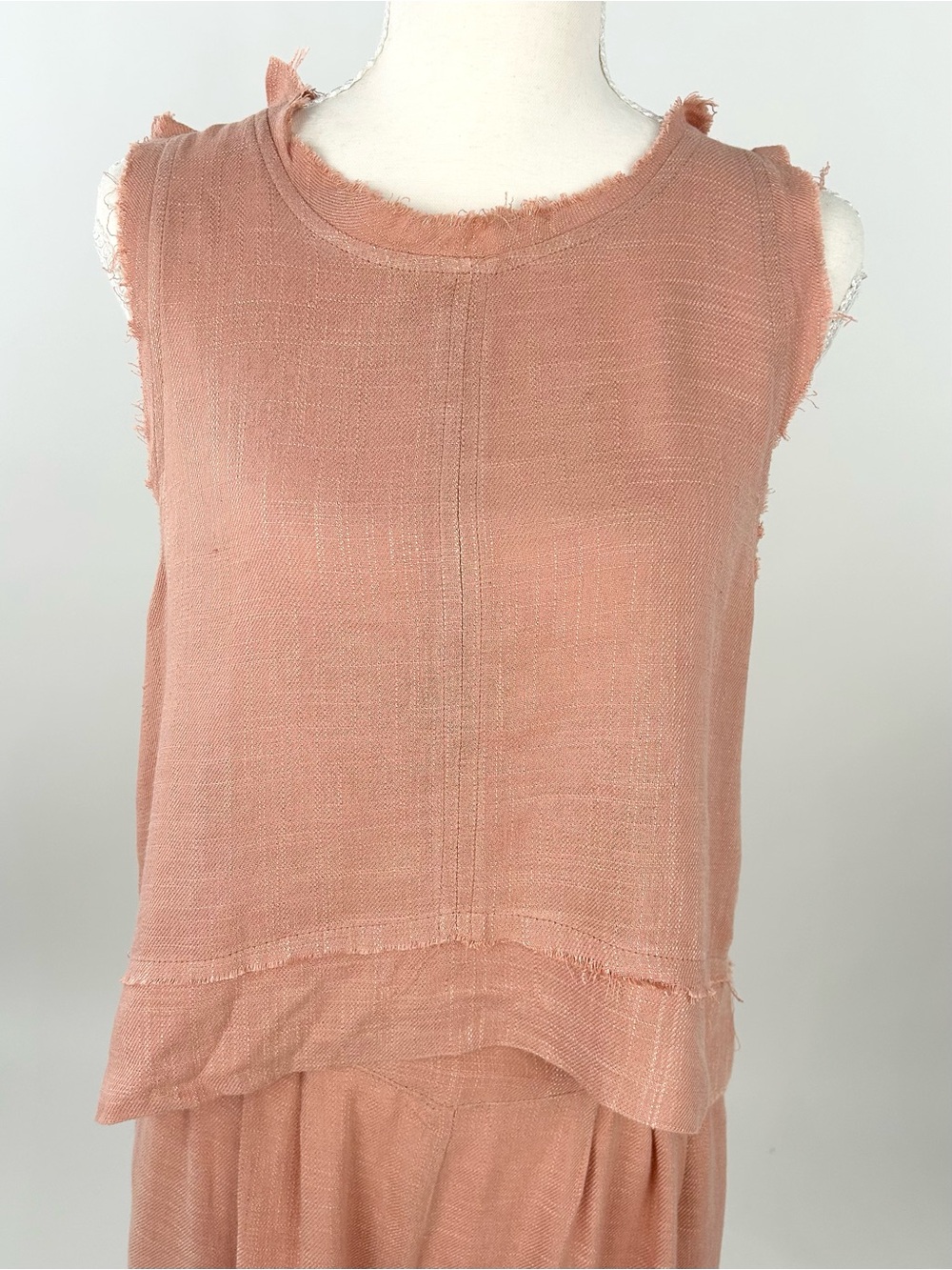 New In Peachy Rose Linen Blend 2 Piece Set L Coastal Resort Boho Wide Leg
